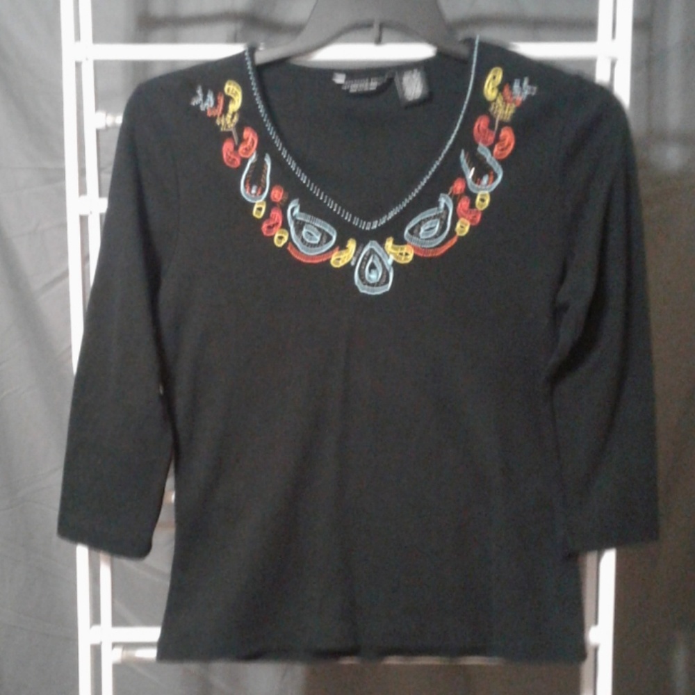 Reference Point Fabulous Black Beaded Top Size M
